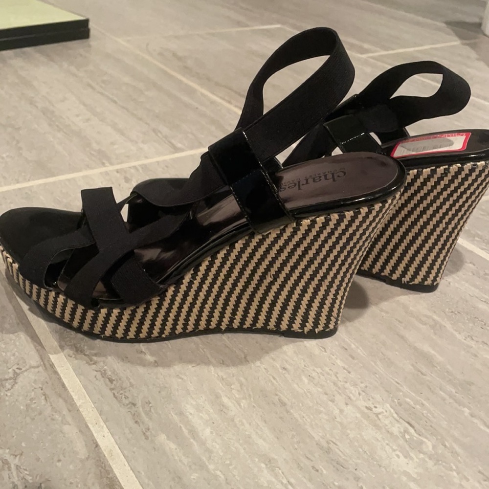 Charles by Charles Davis wedges size 9.5 stretch black heels